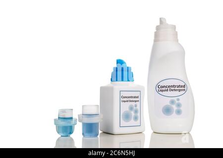 Tecnologically advanced compact concentrated laundry liquid detergent on isolated white background Stock Photo