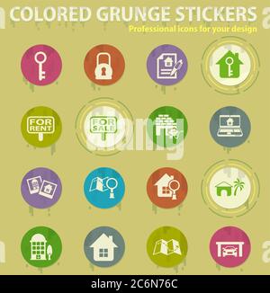 real estate colored grunge icons Stock Vector