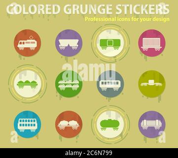 Rail-freight traffic colored grunge icons Stock Vector