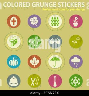 seasons colored grunge icons Stock Vector