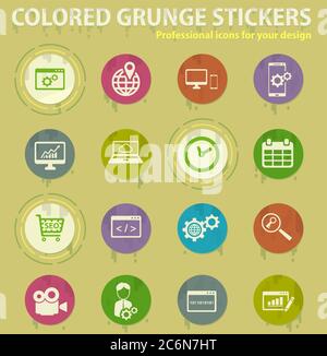 SEO and development colored grunge icons Stock Vector