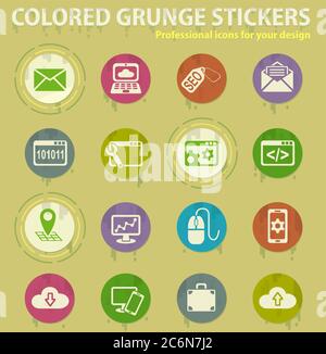 seo and development colored grunge icons Stock Vector