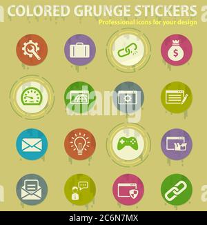 SEO and development colored grunge icons Stock Vector