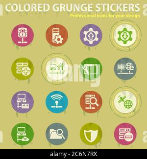 server colored grunge icons Stock Vector