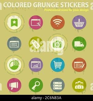SEO and development colored grunge icons Stock Vector