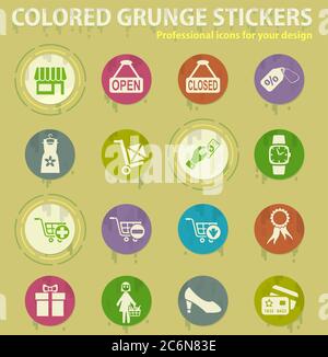 shopping and e-commerce colored grunge icons Stock Vector