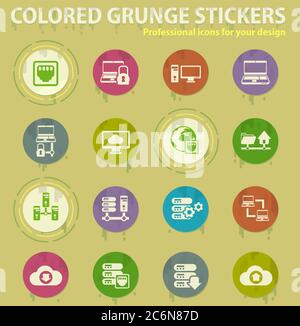 server colored grunge icons Stock Vector