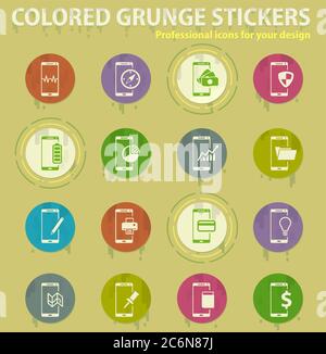 Smartphone colored grunge icons Stock Vector