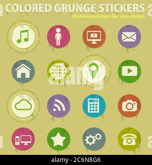 Social media colored grunge icons Stock Vector