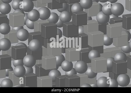 Abstract Balls and Cubes 3D Illustration Stock Vector