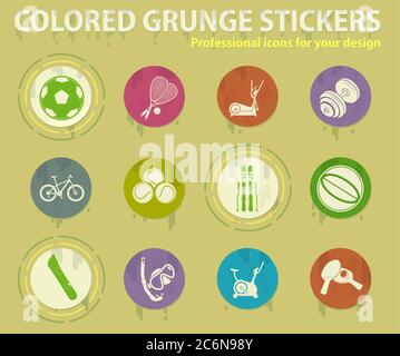 Sport equipment colored grunge icons Stock Vector