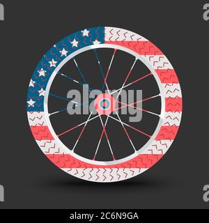Bicycle wheel with the American flag texture Stock Vector