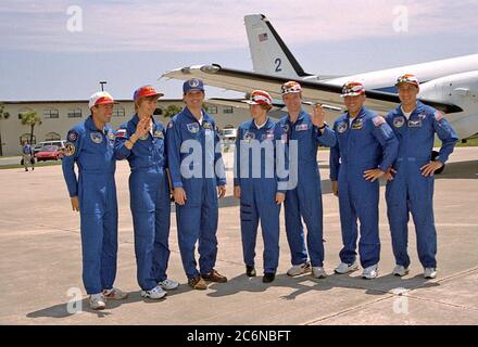 STS-83 crew departure from Patrick Air Force Base Stock Photo