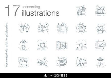 17 onboarding illustrations for mobile and web app, and other Stock Vector