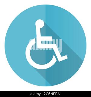 Wheelchair vector icon, flat design blue round web button isolated on white background Stock Vector