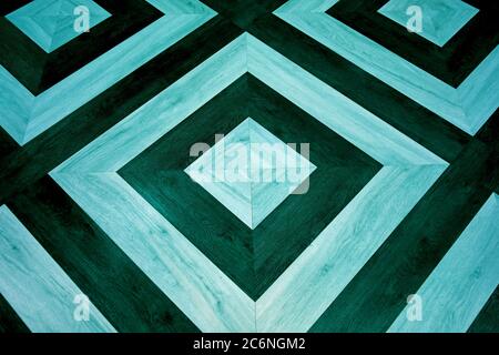 Cyan blue and deep blue geometric pattern wooden floor Stock Photo