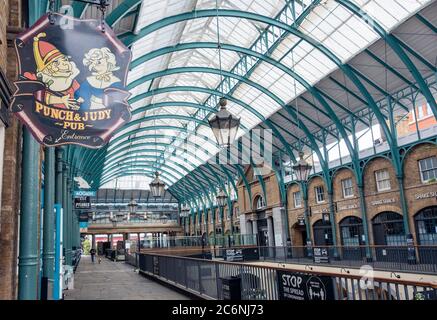 The deserted interior of the piazza in Covent Garden, London during the covid-19 pandemic. Stock Photo