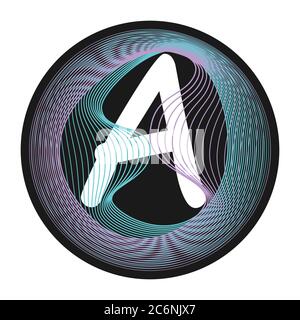 Holographic glitch monogram. Letter frame. Guilloche waving design. Letter A monogram Stock Vector