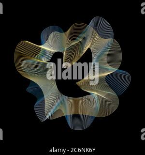 Bird in flight shape. Guilloche color wavy logo design. Bird abstract logo on black background Stock Vector