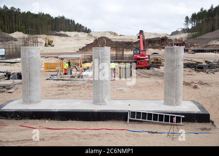 Construction site on the Vistula Spit canal which connect port of Elblag and Vistula Lagoon with Baltic Sea without transit the Russian Strait of Balt Stock Photo