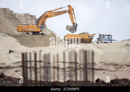 Construction site on the Vistula Spit canal which connect port of Elblag and Vistula Lagoon with Baltic Sea without transit the Russian Strait of Balt Stock Photo