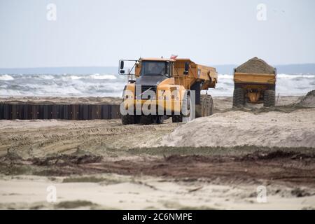 Construction site on the Vistula Spit canal which connect port of Elblag and Vistula Lagoon with Baltic Sea without transit the Russian Strait of Balt Stock Photo