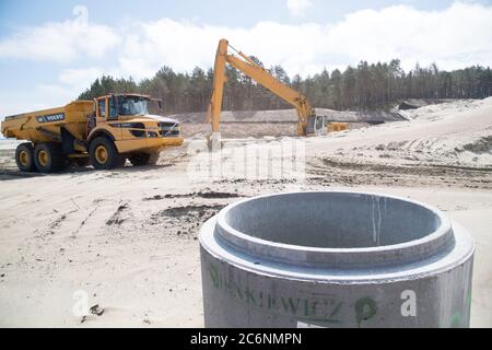 Construction site on the Vistula Spit canal which connect port of Elblag and Vistula Lagoon with Baltic Sea without transit the Russian Strait of Balt Stock Photo