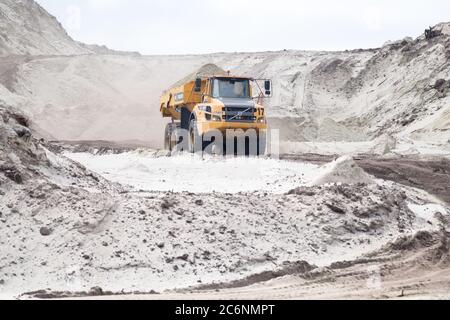 Construction site on the Vistula Spit canal which connect port of Elblag and Vistula Lagoon with Baltic Sea without transit the Russian Strait of Balt Stock Photo