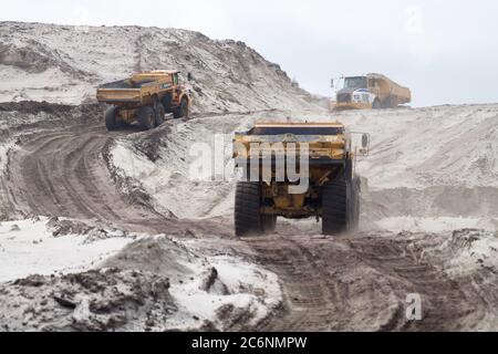 Construction site on the Vistula Spit canal which connect port of Elblag and Vistula Lagoon with Baltic Sea without transit the Russian Strait of Balt Stock Photo