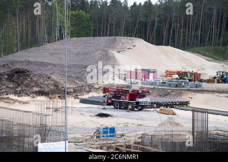 Construction site on the Vistula Spit canal which connect port of Elblag and Vistula Lagoon with Baltic Sea without transit the Russian Strait of Balt Stock Photo