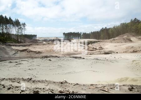 Construction site on the Vistula Spit canal which connect port of Elblag and Vistula Lagoon with Baltic Sea without transit the Russian Strait of Balt Stock Photo