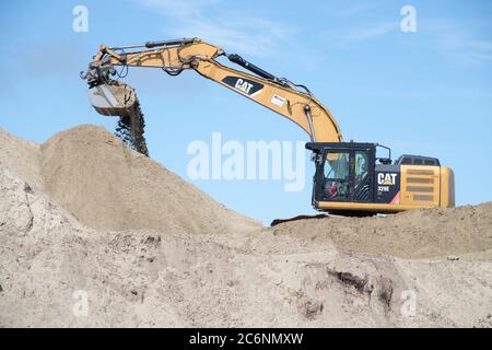 Construction site on the Vistula Spit canal which connect port of Elblag and Vistula Lagoon with Baltic Sea without transit the Russian Strait of Balt Stock Photo