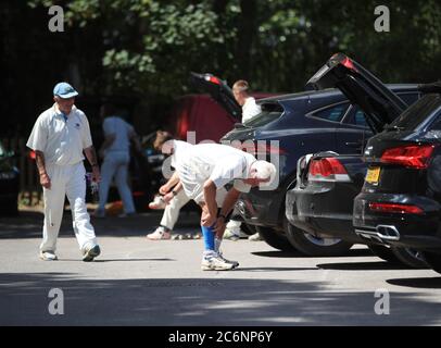 Village cricketers are encouraged to change in their cars at Tilford cricket Club, Farnham. Stock Photo