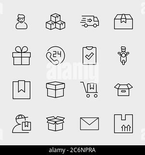 Delivery Shipping Line Icon. It contains symbols box and home. Editable Stroke Stock Vector