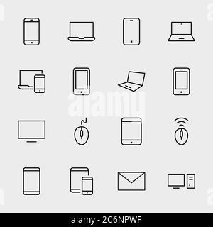 Smart Devices Gadgets Computer electronics mobile line Icons. Editable Stroke Stock Vector