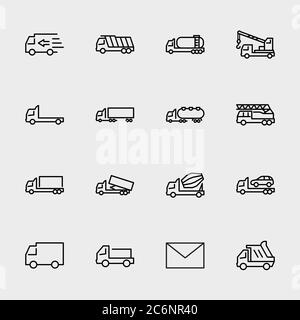 Truck Transport Line Icons. Icon Truck, Transportation Delivery. Editable Stroke Stock Vector