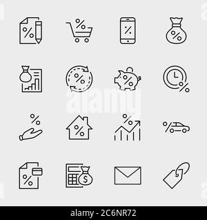 Credit Loan Line Icons. Credit Card, Rate Calculator, Deposit. Editable Stroke Stock Vector