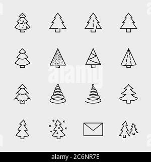 Christmas Tree Line Icon. Spruce, Present box fir. Editable Stroke Stock Vector