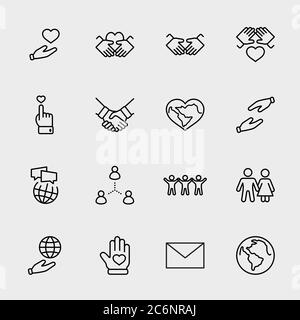 Human Solidarity International Day Line Icons. Heart, People. Editable Stroke Stock Vector