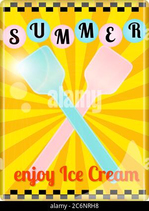 retro ice cream advertising sign with ice cream spoons, soft colored vector eps Stock Vector