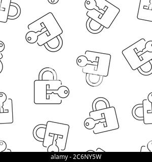 Locker icon in flat style. Padlock password vector illustration on white isolated background. Key unlock seamless pattern business concept. Stock Vector