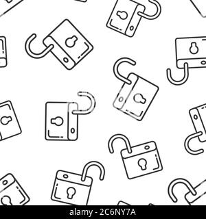 Locker icon in flat style. Padlock password vector illustration on white isolated background. Key unlock seamless pattern business concept. Stock Vector
