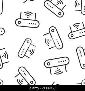 Wifi router icon in flat style. Broadband vector illustration on white isolated background. Internet connection seamless pattern business concept. Stock Vector