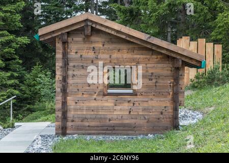 wooden cabin in the garden Stock Photo