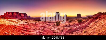 Monument Valley in Navajo National Park at Sunrise, Border of Utah and Arizona, USA Stock Photo