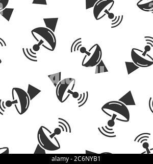 Satellite antenna tower icon in flat style. Broadcasting vector illustration on white isolated background. Radar seamless pattern business concept. Stock Vector