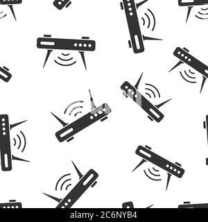 Wifi router icon in flat style. Broadband vector illustration on white isolated background. Internet connection seamless pattern business concept. Stock Vector