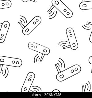 Wifi router icon in flat style. Broadband vector illustration on white isolated background. Internet connection seamless pattern business concept. Stock Vector