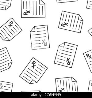 Prescription icon in flat style. Rx document vector illustration on white isolated background. Paper seamless pattern business concept. Stock Vector