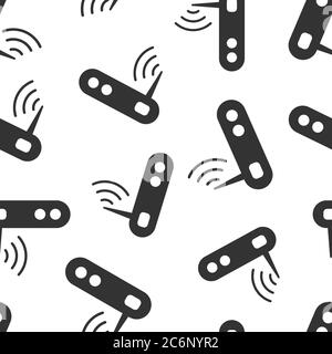 Wifi router icon in flat style. Broadband vector illustration on white isolated background. Internet connection seamless pattern business concept. Stock Vector